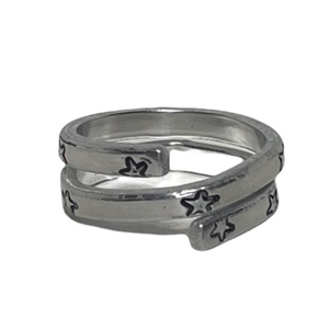 Handmade 9 stamped celestial silver aluminum adjustable hypoallergenic wrap ring